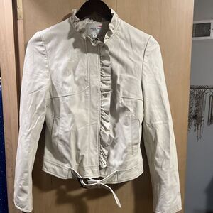 Paul & Joe x Target Ruffle Leather Moto Jacket Med Cream Belted Zippered Biker